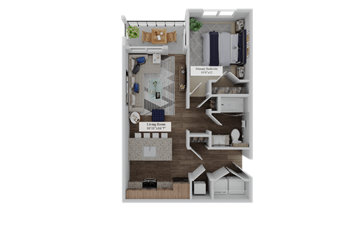 Floor plan for 1 bed, 1 bath, 689 sqft